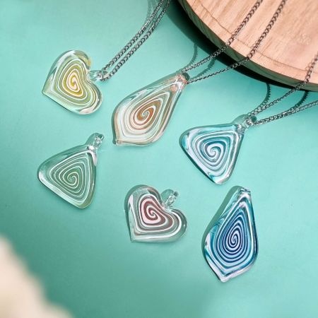 Glass Lampwork Spiral Glass Pendant for Necklace 6 Pieces